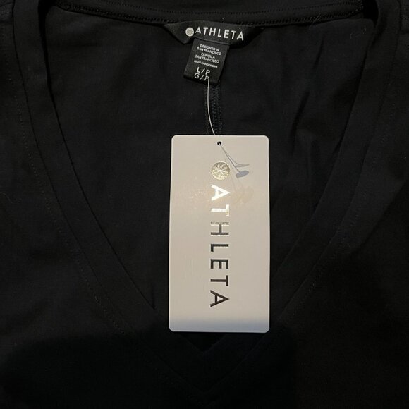 ATHLETA Effortless Tee Dress - Black - New with tags - Size Large Petite  LP - Picture 9 of 11